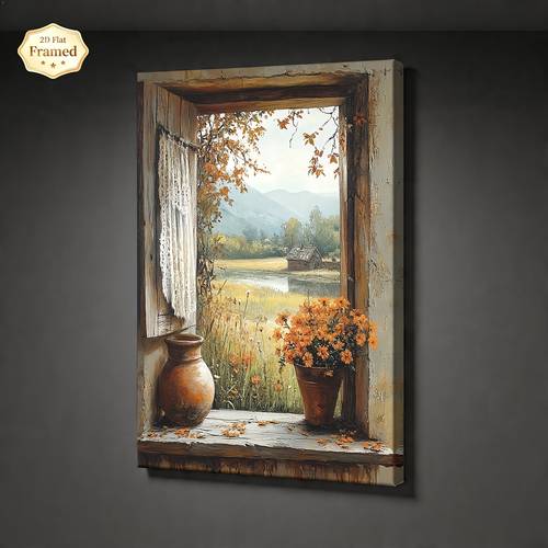 2d flat 1pc framed 2d flat canvas painting rustic with and countryside landscape ideal for decorating living room bedroom dining room study entryway