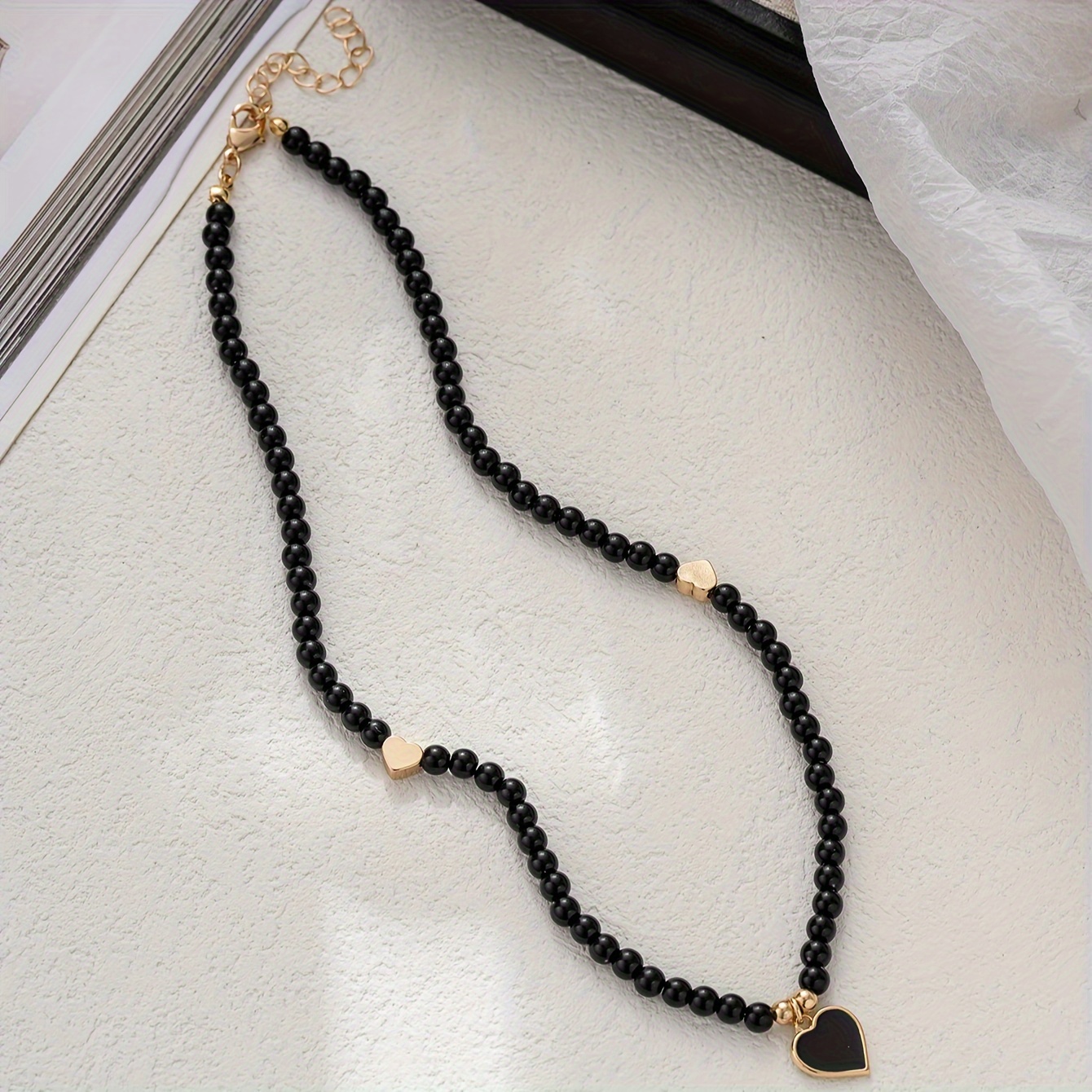 Bohemian Handmade Bead Necklace With Heart Decorations, Perfect For Women's Vacation Party Accessories.