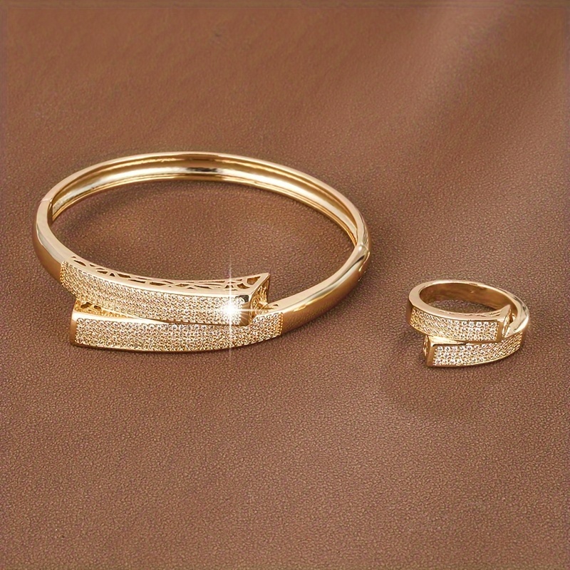 Geometric Symmetry Zirconia Women's Bracelet Ring Set