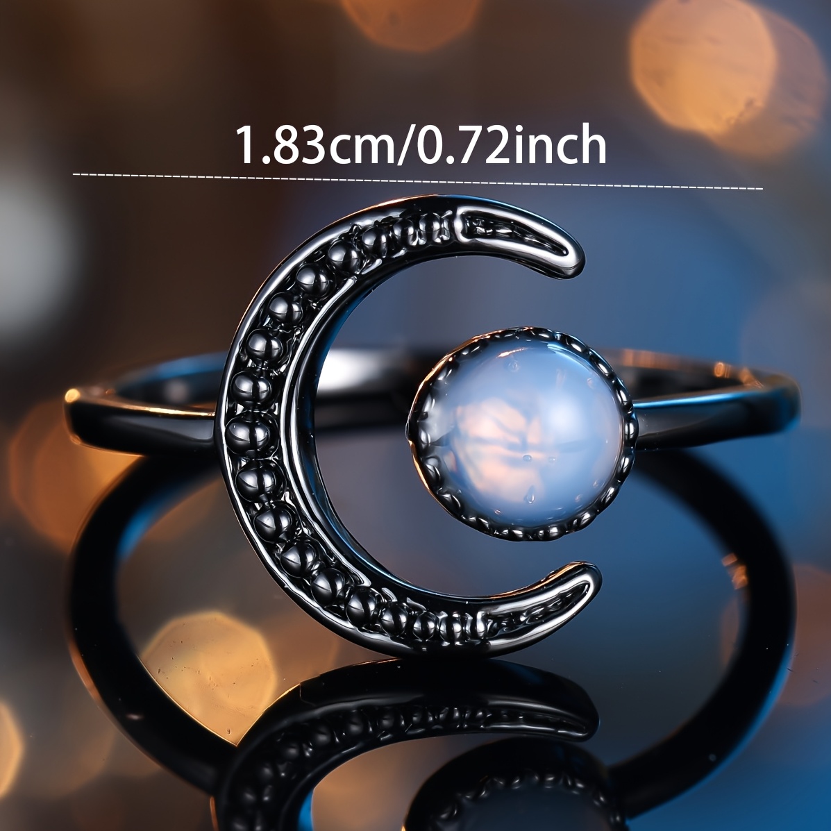 Women's Open Ring Inlaid with Round Moonstone