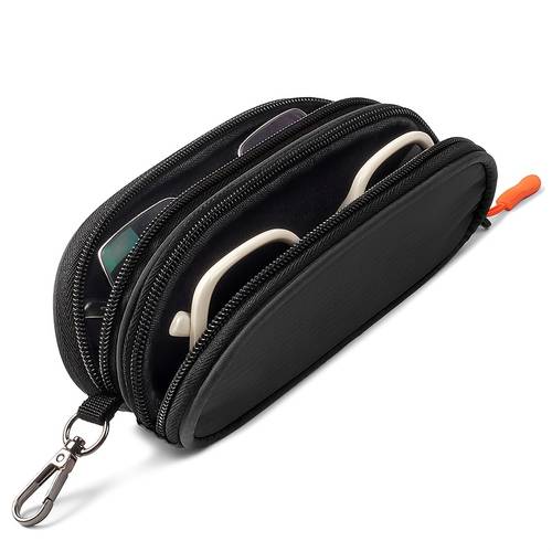 a stylish double layer glasses storage bag with a zipper for easy carrying