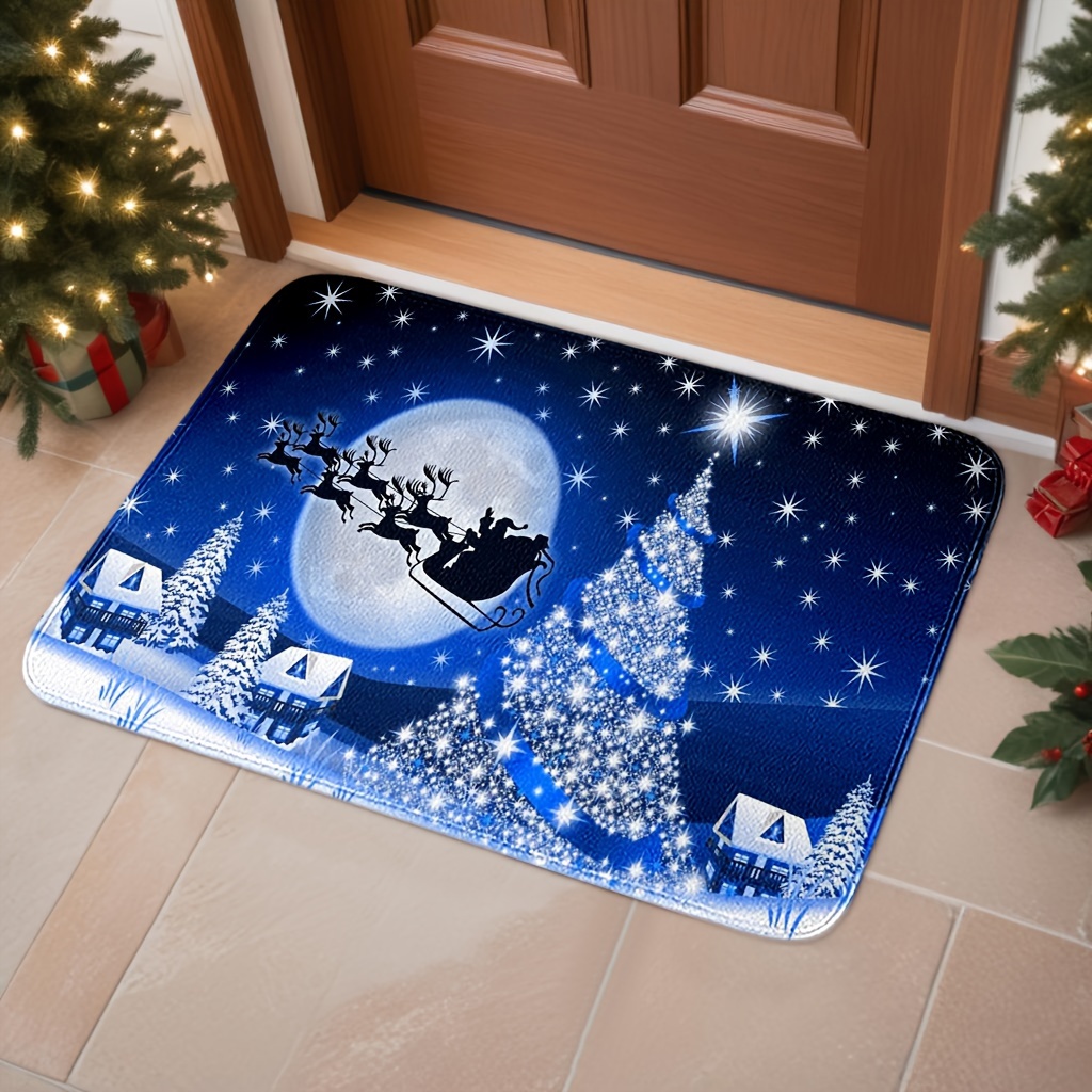 

Christmas Mat - & Santa , , Stain- Rug For Entrance, Bedroom, , Kitchen - Washable