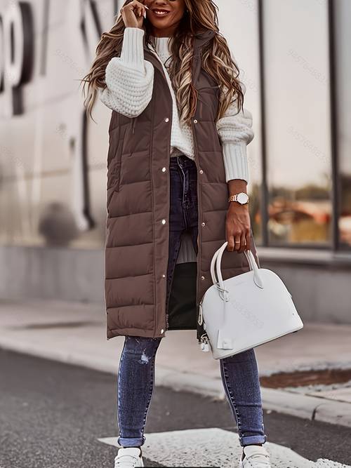 solid color single breasted long padded fit elegant cardigan warm pocket vest