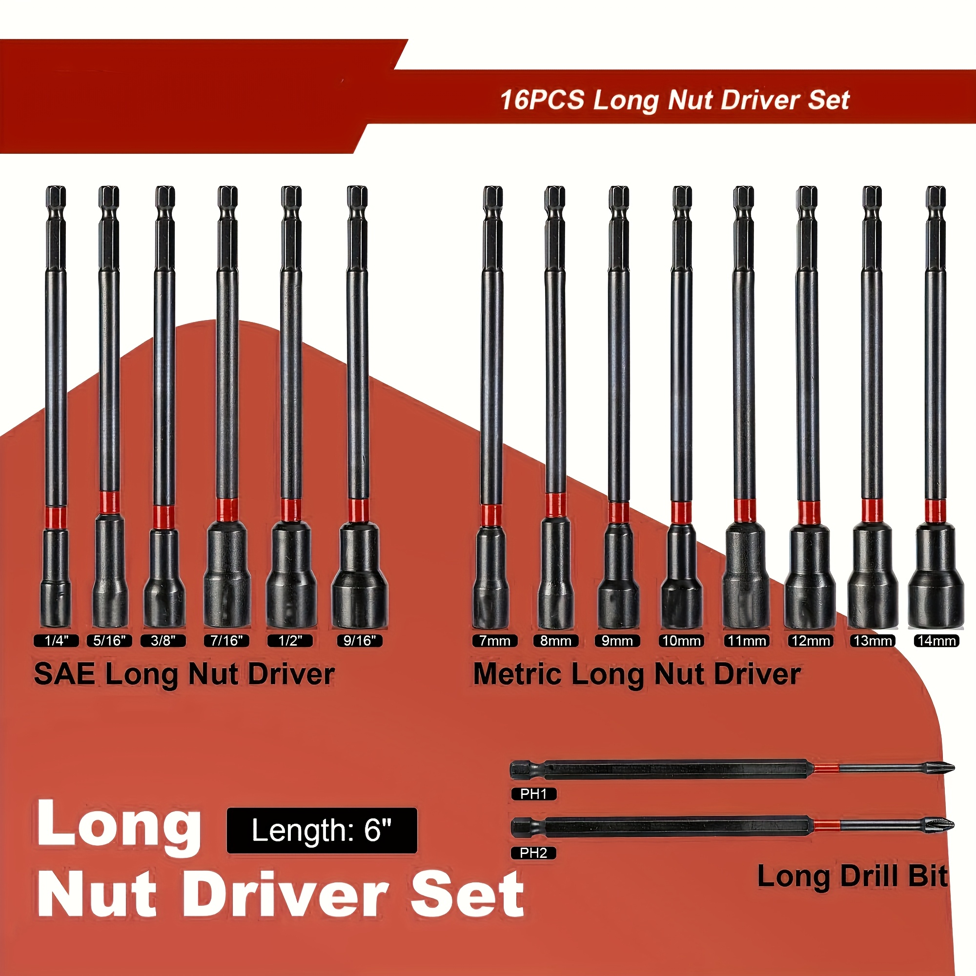 16 piezas, juego de llaves magnéticas, llave de perno larga, dispositivo de transmisión de perno largo