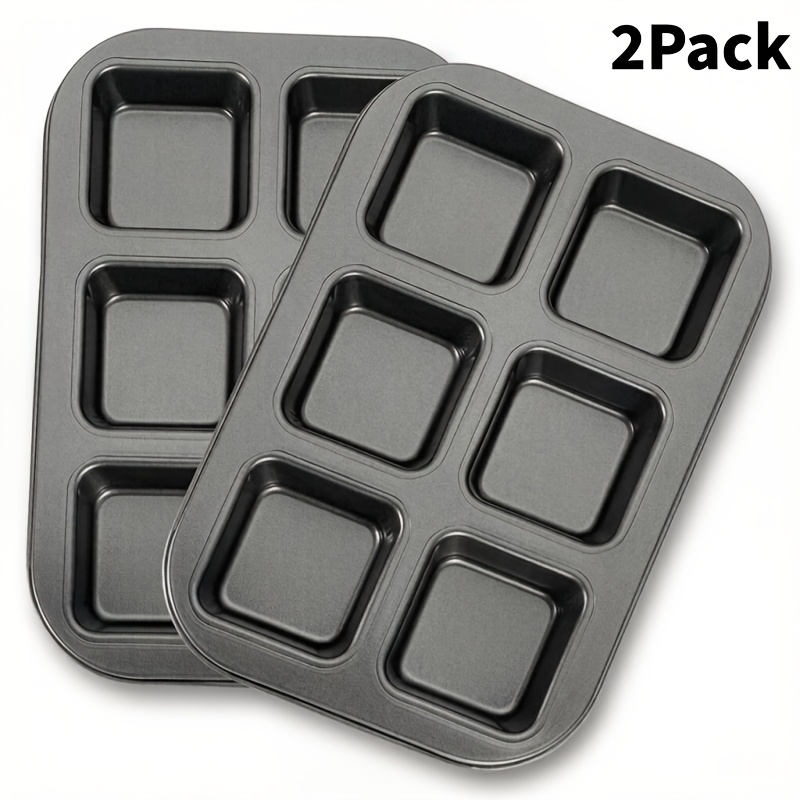TEMU 2-pack 6-cavity Square Brownie And Muffin Baking Pan, Carbon Steel Pan For Perfect Brownies, Cupcakes, Mini Cheesecakes, Bites, Oven Safe