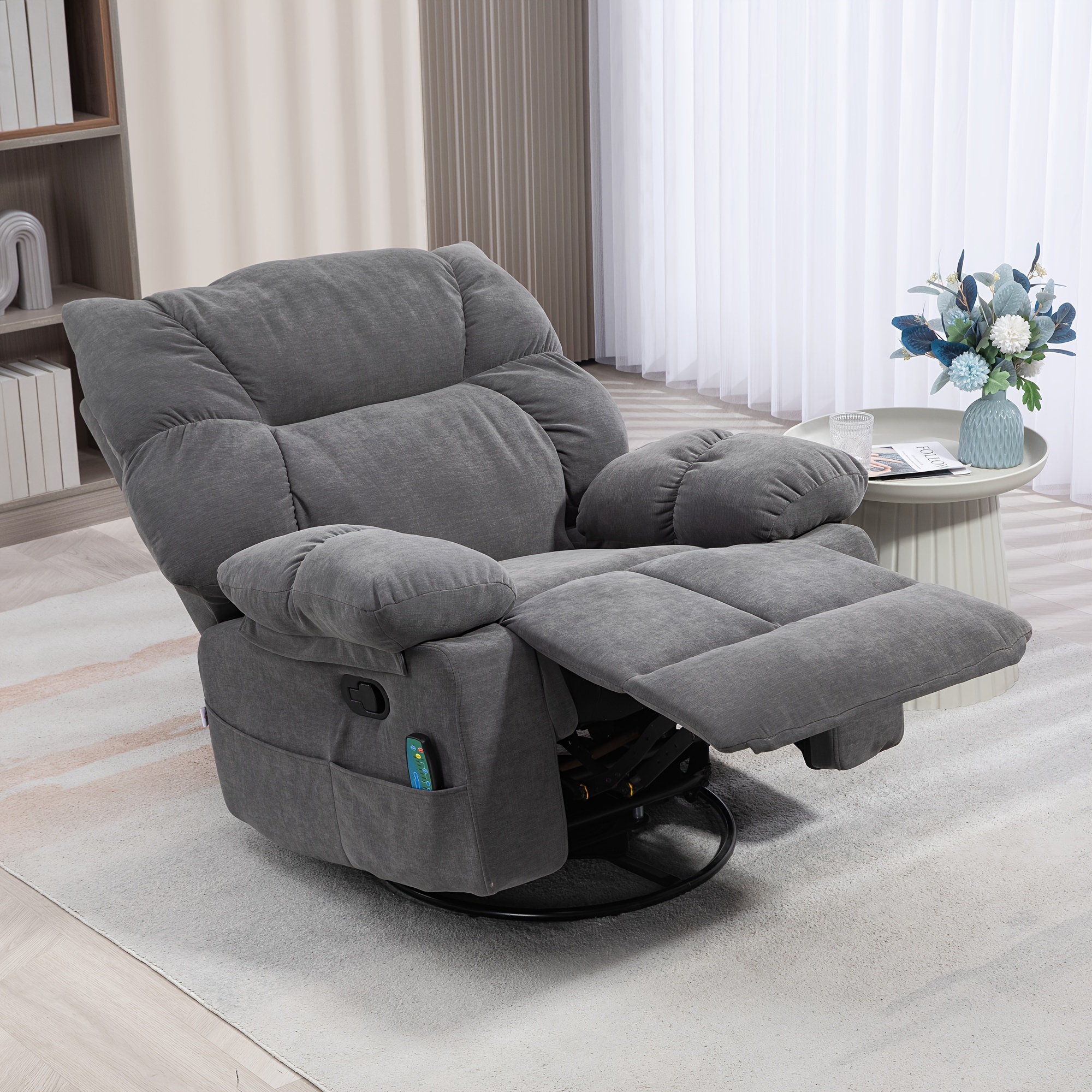 

Homcom Vibration Massage Chair Recliner With Heat, Oversized Swivel Rocker Chair, Single Sofa, Teddy Fabric Manual Recliner Chair With Footrest, Remote, And 4 Side Pockets, Dark Gray