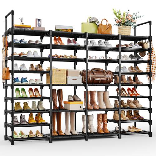 a 6 9 tier multifunctional shoe rack freestanding narrow storage organizer for entryway bedroom living room with metal legs and hooks space saving design storage up to pairs shoes and boots sturdy metal free standing shoe rack organizer