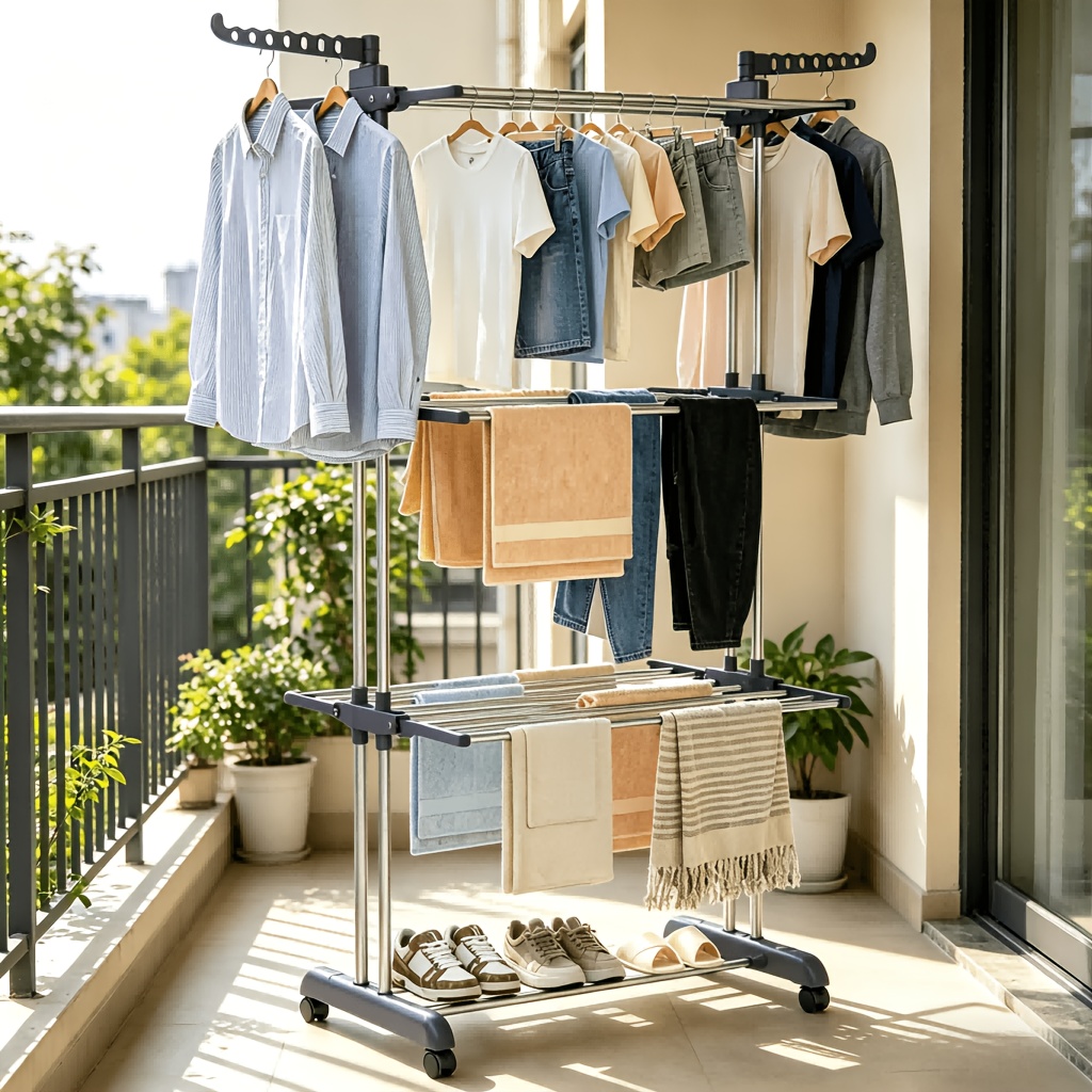 TEMU 4-tier Large Clothes Drying Rack - Foldable Frame With Smooth Rolling Casters - Holds 30+ Garments & Adjustable Shelf - Sturdy Metal Organizer