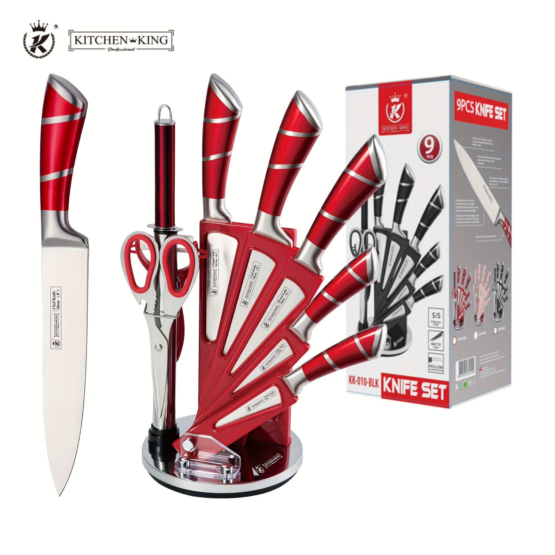 TEMU 9-piece Kitchen Knife Set With Cooking Scissors, Grinding Rod, Knife Holder, Stainless Steel Kitchen Knife Set, Storage Table Set, Kitchen Knife