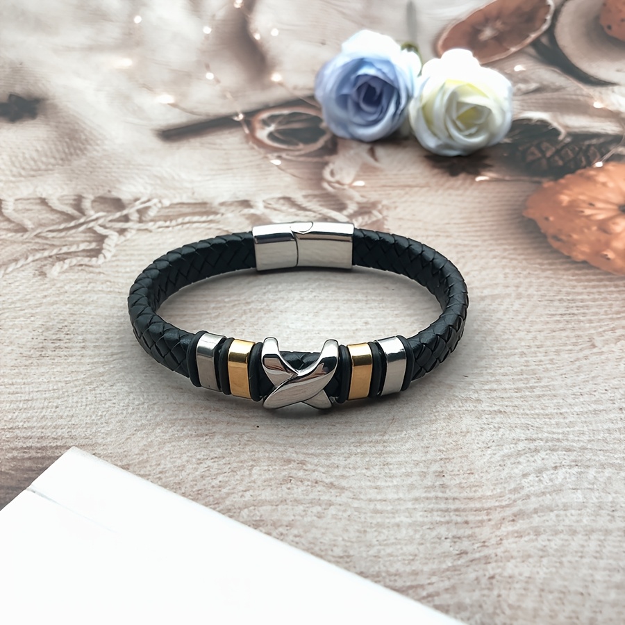 E-shop 1 Stück Armreif im europäischen amerikanischen Stil aus PU-Leder, handgefertigtes geflochtenes Armband für Herren, geflochtenes