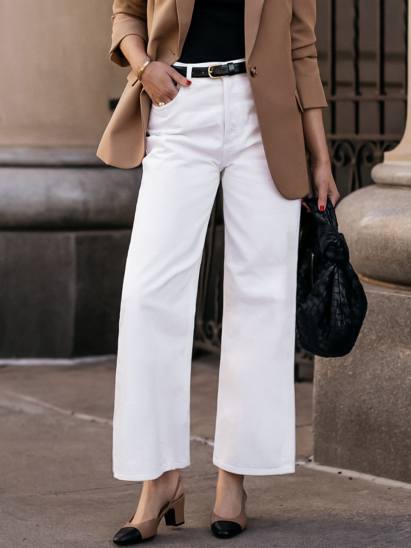 womens stretchy loose straight wide leg cropped Temu New Zealand