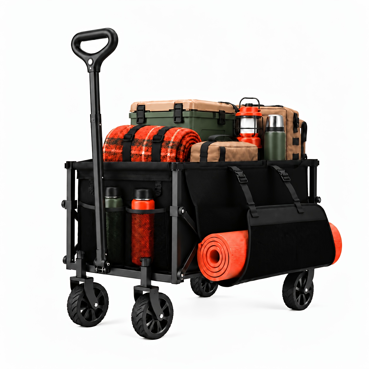 TEMU Upgraded Foldable Wagon With Extra Large Side Pocket, Wgn-450 Heavy Duty Collapsible Utility Cart, Large Capacity Outdoor Wagon With Wheels &