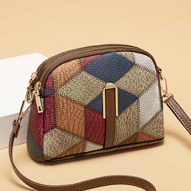 

Sac Bandoulière Élégant pour Femme - Imprimé Argyle avec Fermeture Éclair Dorée, Bandoulière Détachable, Accents Marron, pour Décontractées, Shopping & Utilisation Quotidienne, Sac à Main