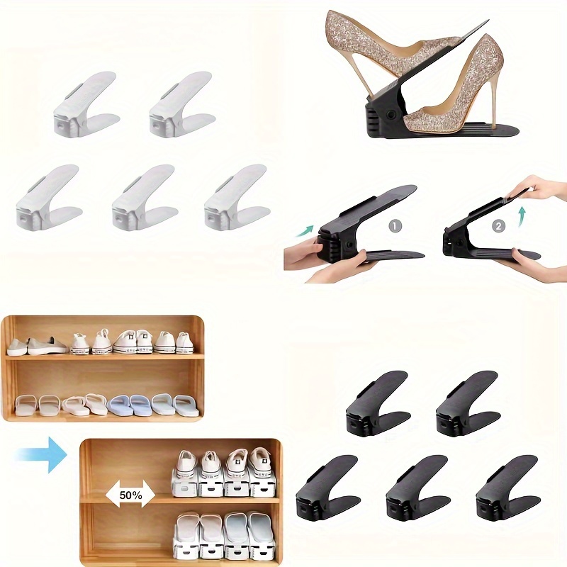 

5- Double- Plastic Folding Shoe Rack Organizer, To And , -saving For And Dorm Use, No Metal Pipes,