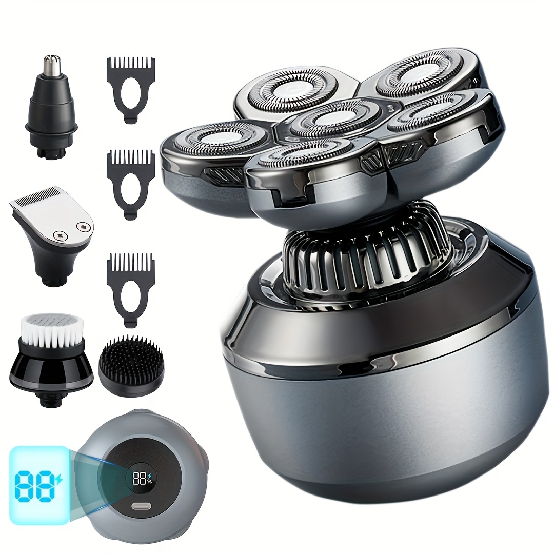 TEMU 7-blade Men's Shaver, Wet/dry Rotary System, Led Smart Display, Ipx5 Rating, Electric Bald Head Shaving Kit, Beard & Nose Hair Trimmer, Ideal Holiday Gift