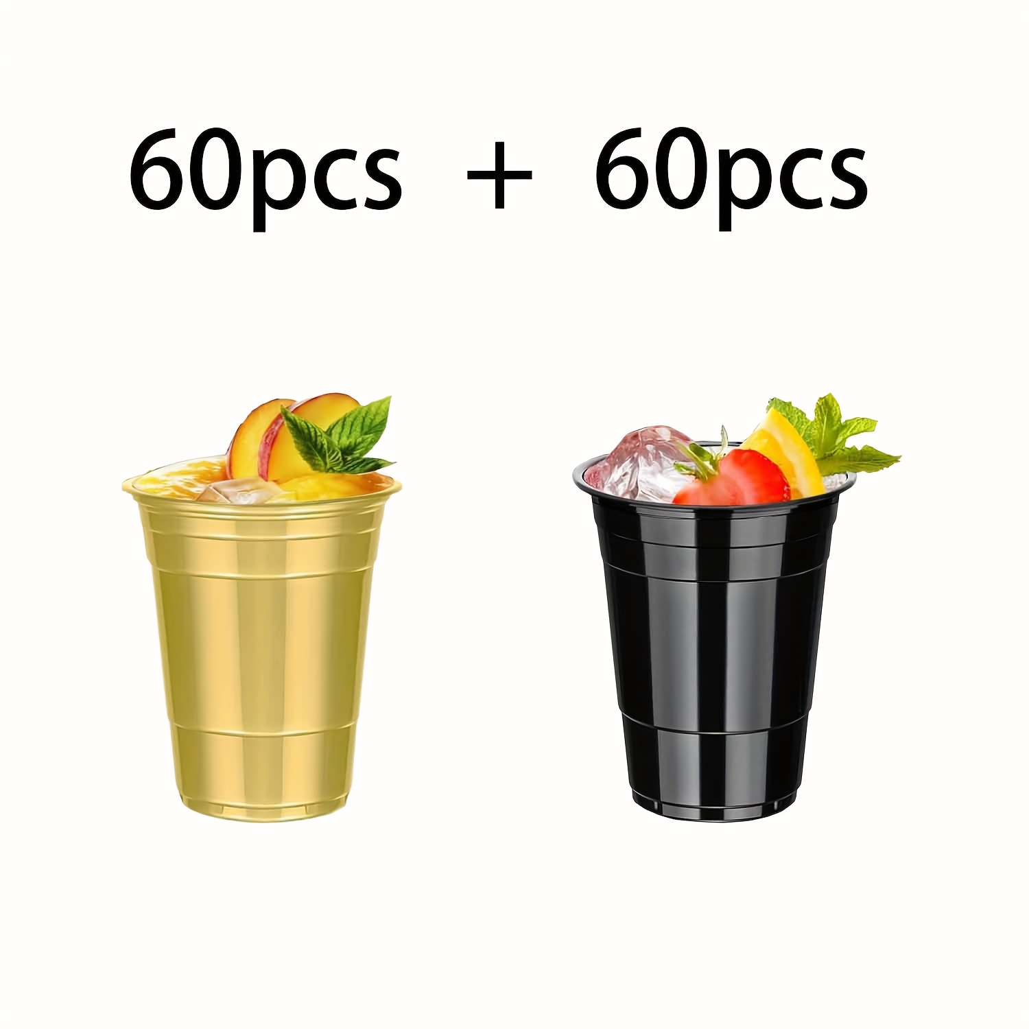 TEMU 120-pack 16oz Plastic Cups, Party Cups, Black And Golden Disposable Cups Bulk For Christmas, Graduation, Wedding, Birthday, Halloween, New Year,