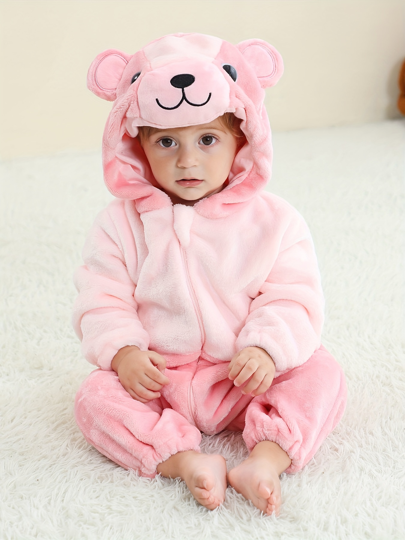 baby girls cute cartoon bear hooded onesie 100 polyester Temu