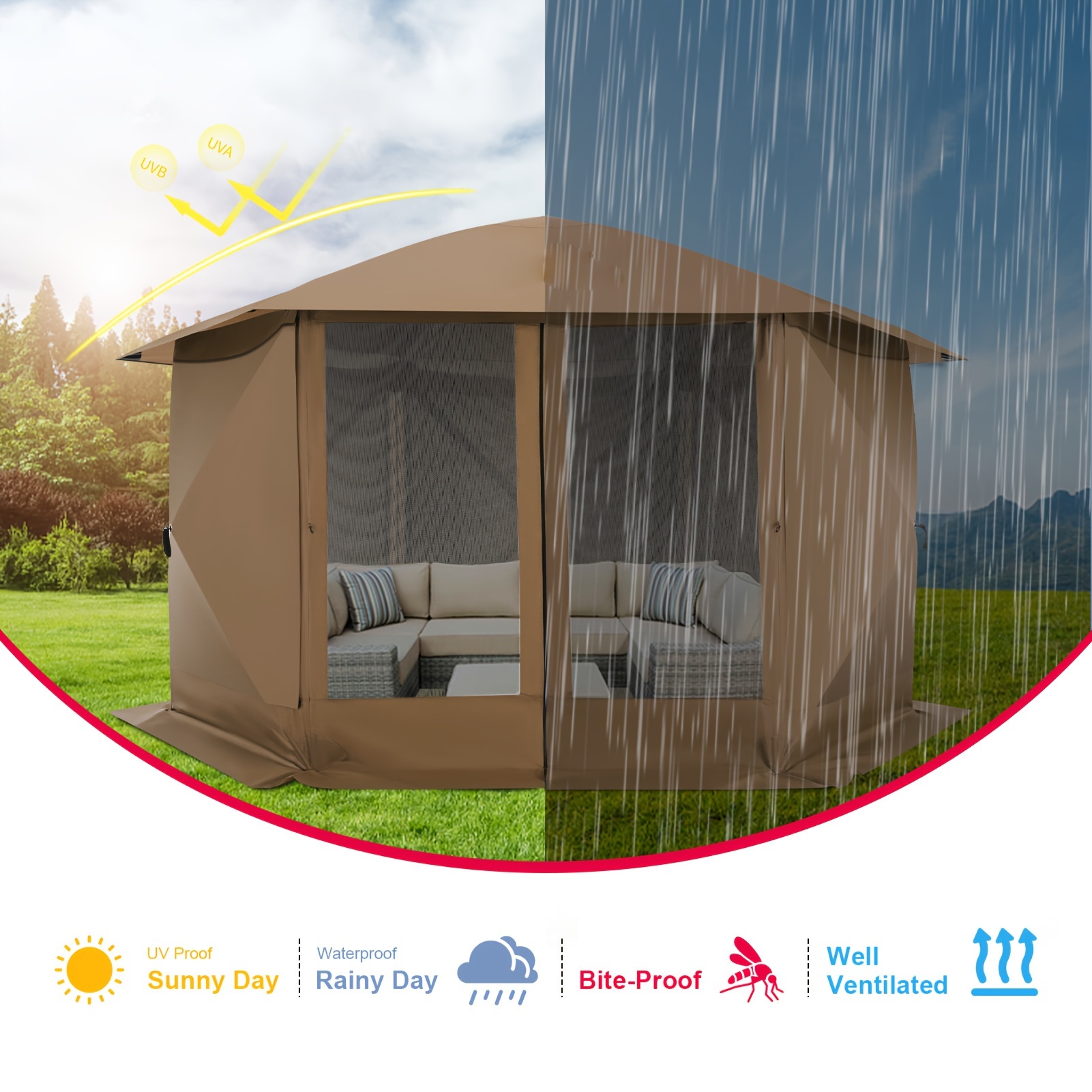 

Tooluck 12x12ft Pop Up Gazebo Screen Tent Screen House For Camping, Screen Room With Removable Roof And Sidewalls, Portable Tent With Carrying Bag And Ground Stakes