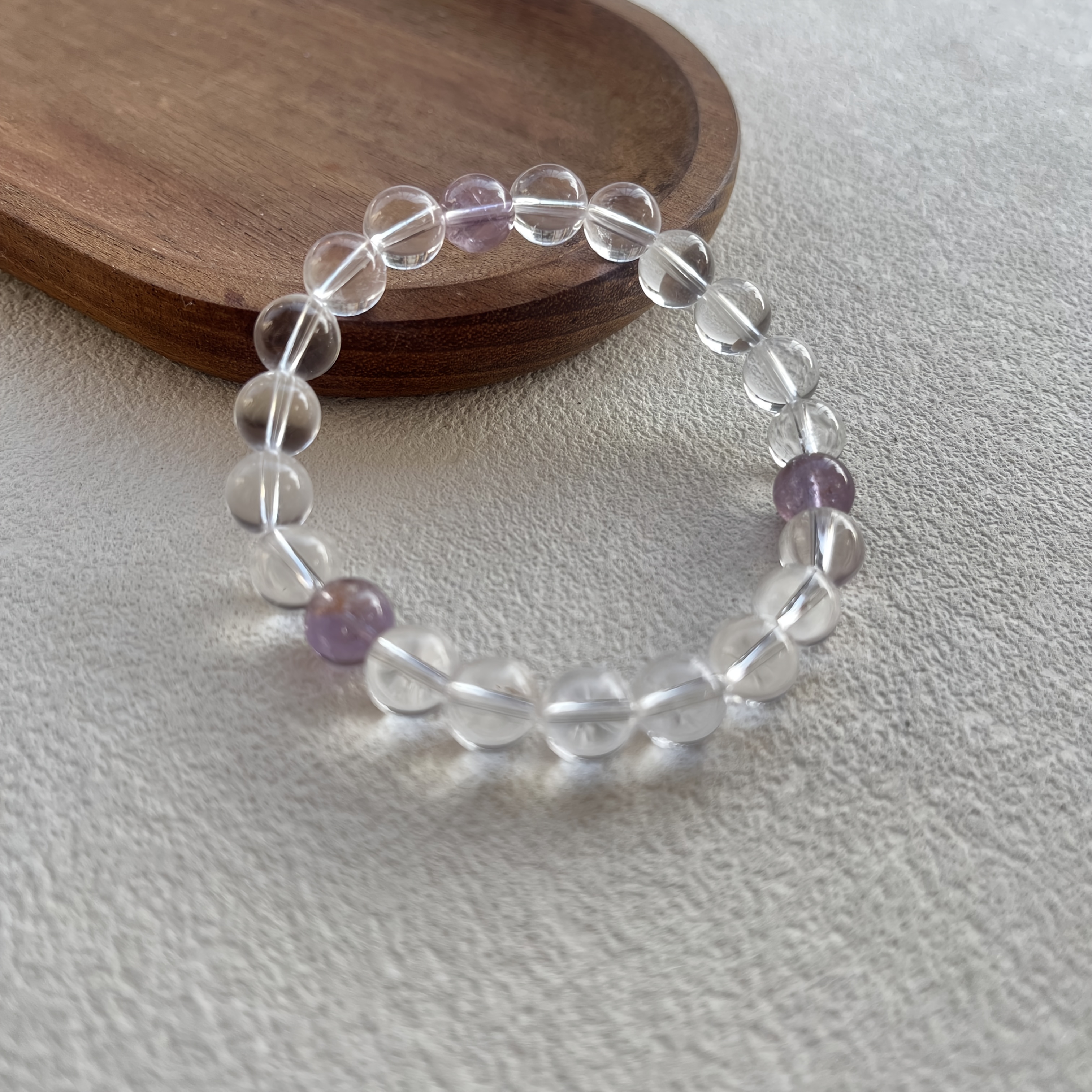 Natural White Quartz Bead Bracelet with Purple Amethyst