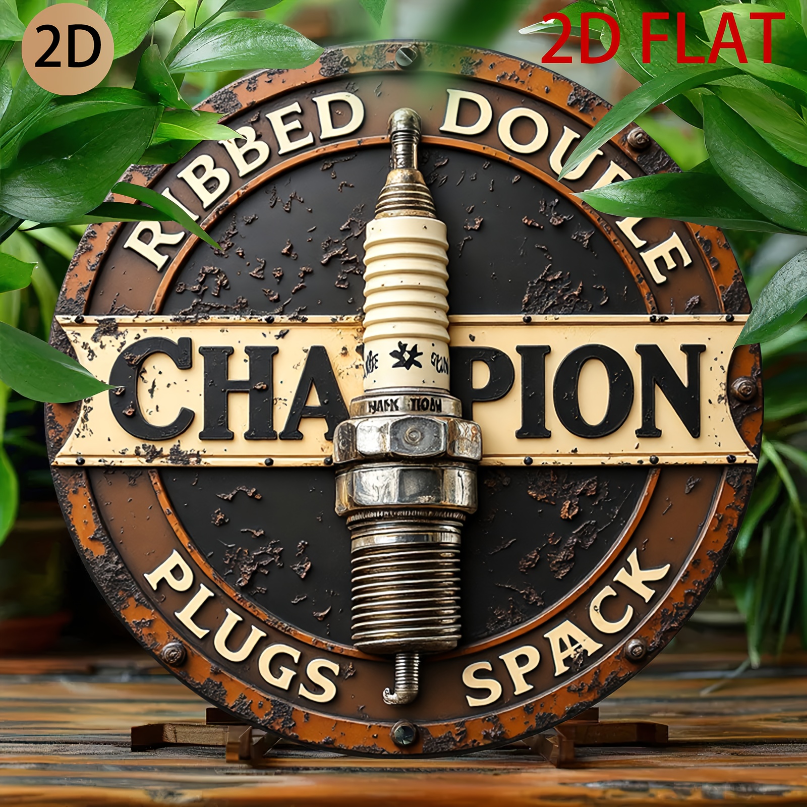 TEMU 2D Plat - Un design vintage et rouillé avec un bougie d' circulaire en métal, parfait pour une décoration murale sur le thème automobile, idéal