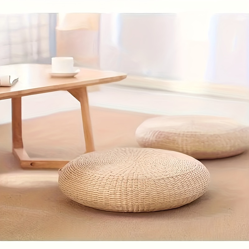 1pc thickened   round tatami mat wooden color no power required non wooden for living room furniture floor cushion 16 5 inches diameter details 2