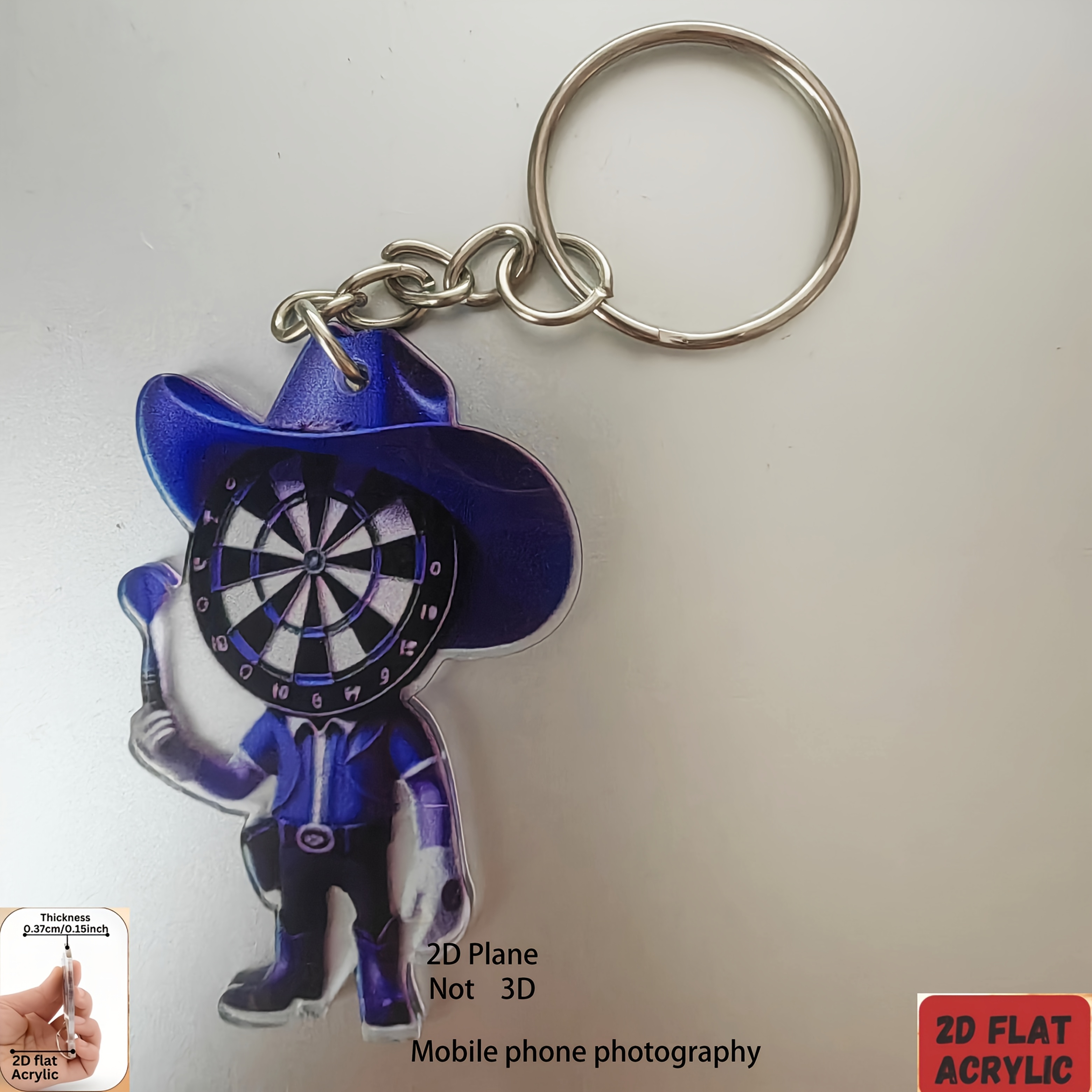 TEMU 2d Flat, This 2d Keychain Is Extremely Creative. The Cowboy Shape Collides With A Dart Head, Exuding A Vibe. Trendy And , And Makes A For Bag