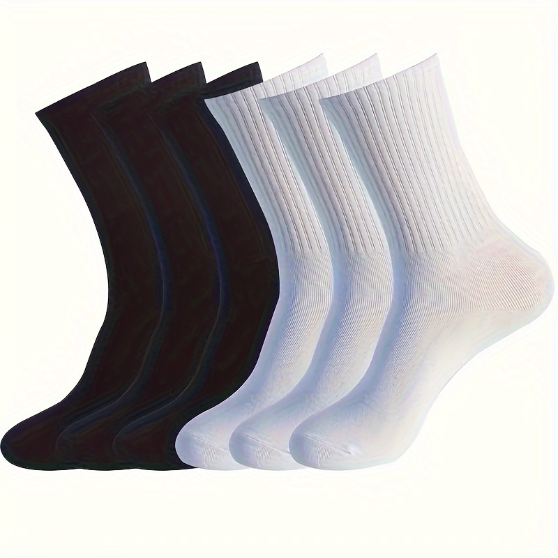 

6 Pairs Black & White Ribbed Socks, Simple & Unisex Athletic Socks, Women's Stockings & Hosiery