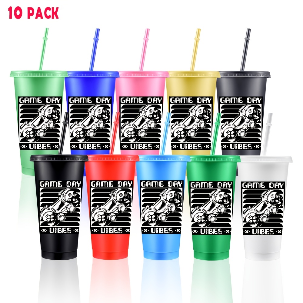 10pcs 24oz 710ml plastic tumblers with lid and straw iced coffee cup water bottle festival party supplies game day   cool party favors holiday gifts for  