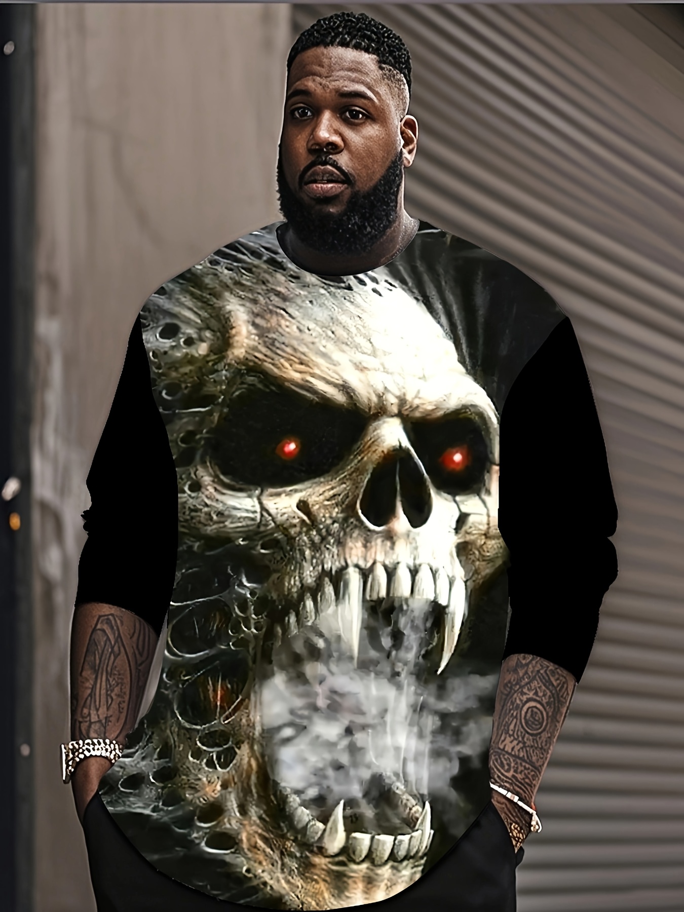 plus size mens y2k skull graphic t shirt full body print - Temu 
