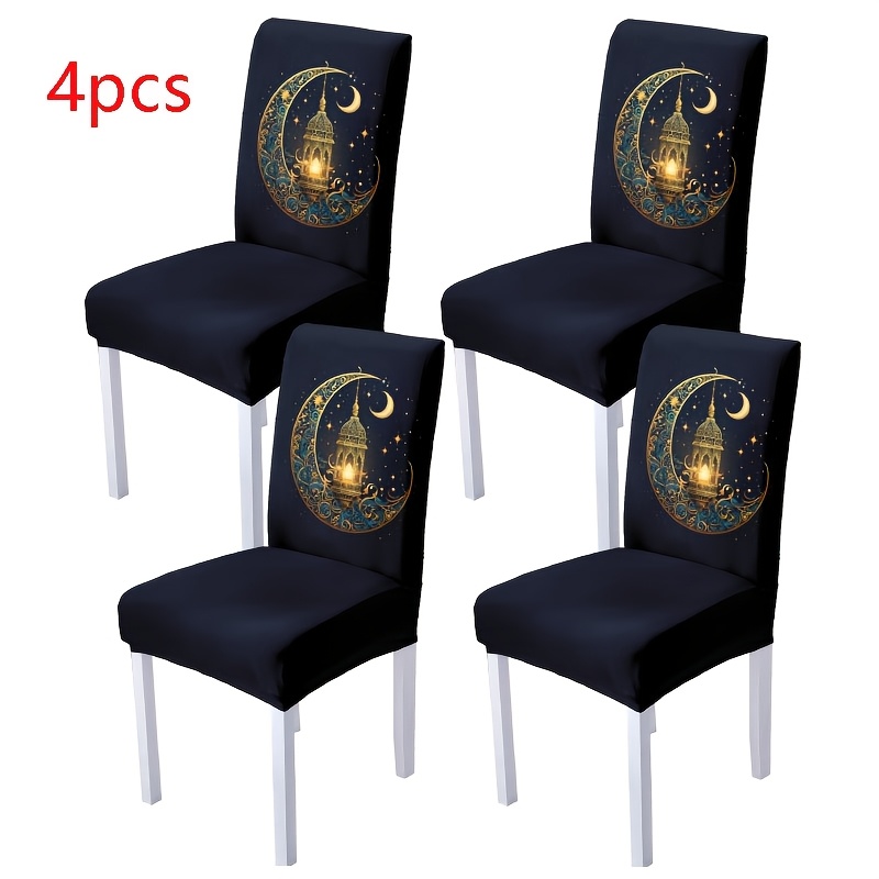 

Open 4/6pcs Ramadan Print Removable Washable, Anti-fouling And Dustproof, Soft And Comfortable Restaurant Chair Protection Cover Suitable For Restaurant, Living Room, Home Decoration Ramadan Gift