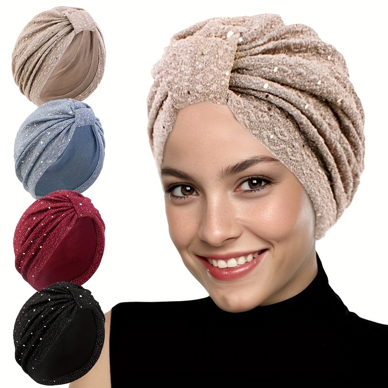 

Women's Hat Sequined Wrinkle Cloth Knot Headscarf Hat Headscarf Hat