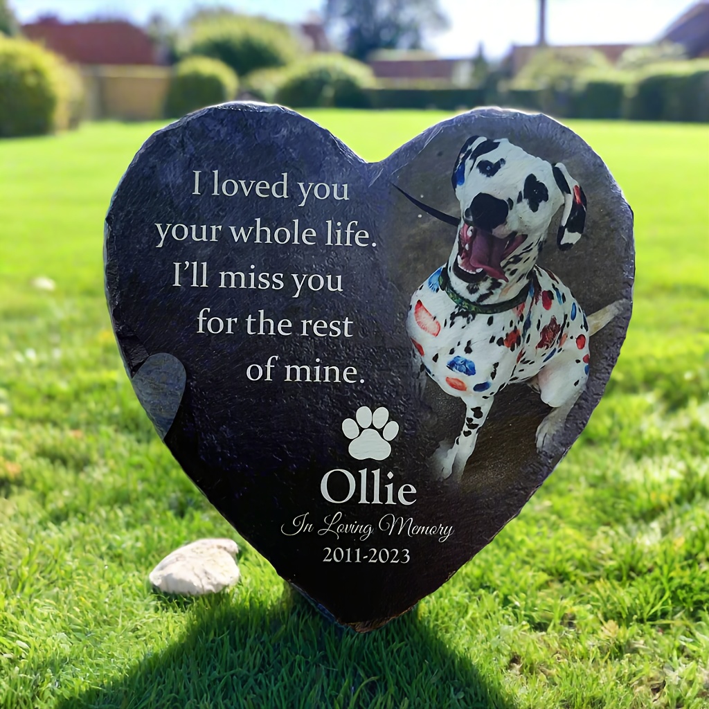 TEMU Customized Personalized Dog Memorial Stone, A Heart-shaped Stone With A Photo That Your Pet's Memory Forever, Dog Memorial Plaque