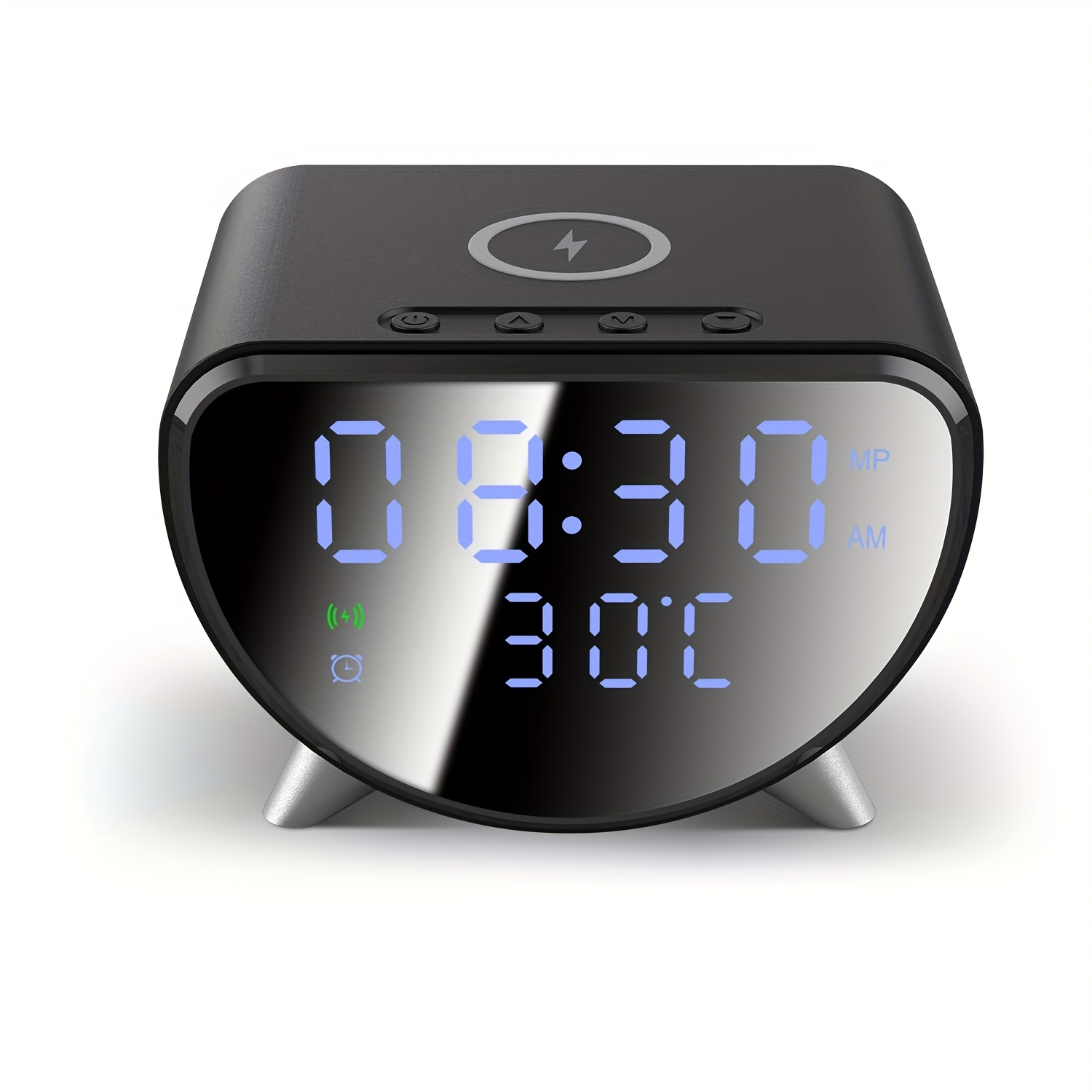 TEMU Multifunction Device Wireless Charging Dock Station Thermometer Time Display Desktop Alarm Clock Pad Stand For Iphone 17 16 15 14 13 12 Pro For