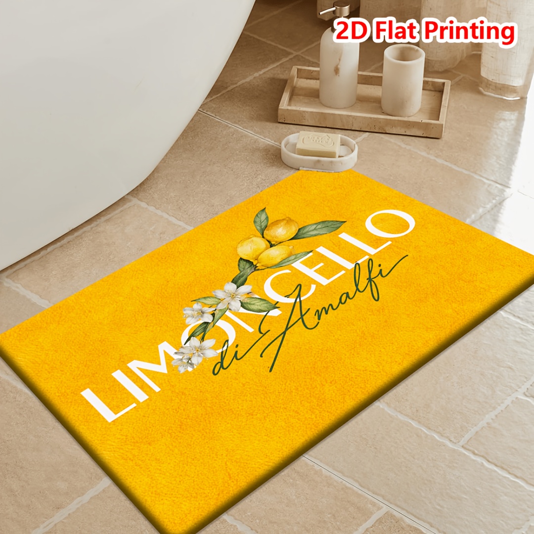 TEMU Flannel + 1cm Thick Sponge Material Fun Doormat | Lemon Flower Branch And Text Pattern Printed Doormat, Suitable For Multiple Scenes Such As