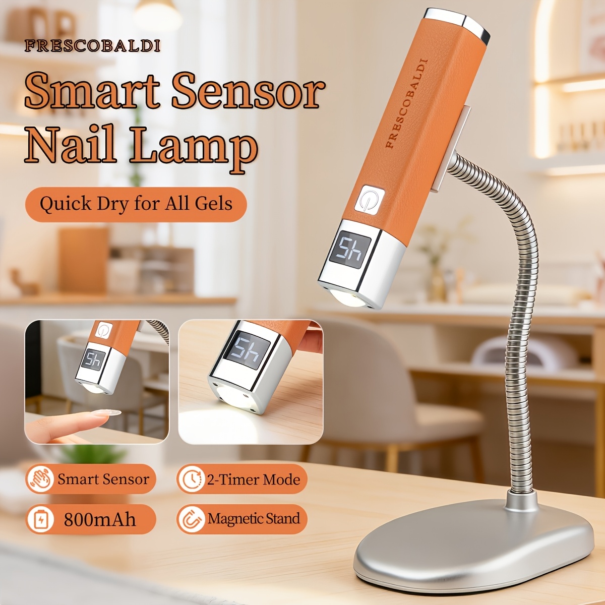 TEMU Nail Lamp, Automatic , , Suitable For All Gels, 800mah Rechargeable Battery, With Magnetic Stand, Fast Portable Led Nail Lamp, Suitable For Home