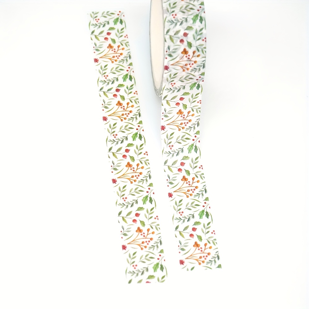 TEMU 2022 1pc 15Mm*10M Cinta Washi Decorativa Floral de Hojas de Navidad para Scrapbooking y Mascarado, Ideal para Uso Escolar y de Oficina