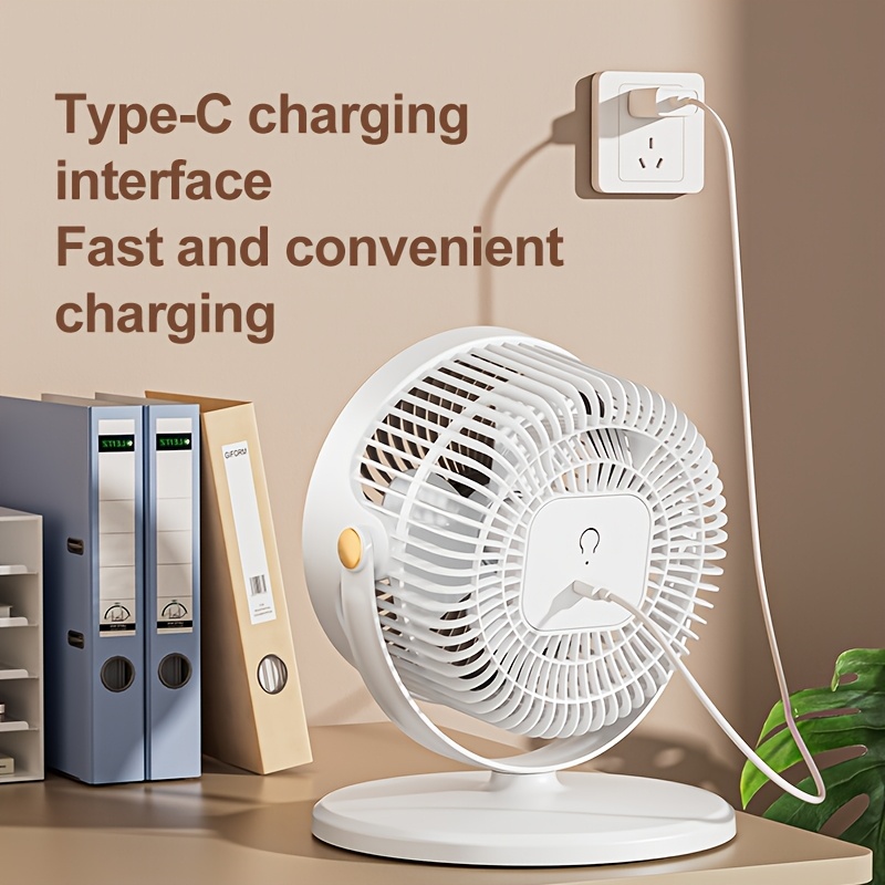 This Is a Versatile Floor Fan with Adjustable Height, Offering Five Different Wind Speeds, a Type-C Charging Port, a Sleek And Sturdy Stand, And Can Be Used on The Floor Or Desktop. It Features a Powerful 4000Mah Battery