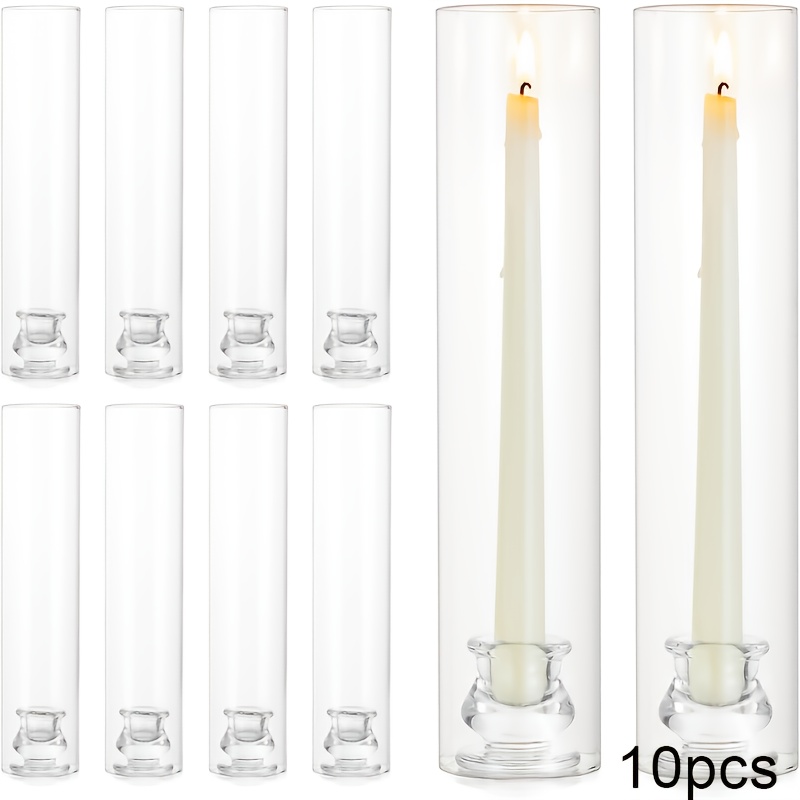 TEMU 10pcs Transparent Hurricane Candle Holders - Slot Shaped Candle Holder With 12 Inch High Wind Proof Cylinder Head, Used For Fireplace Restaurant