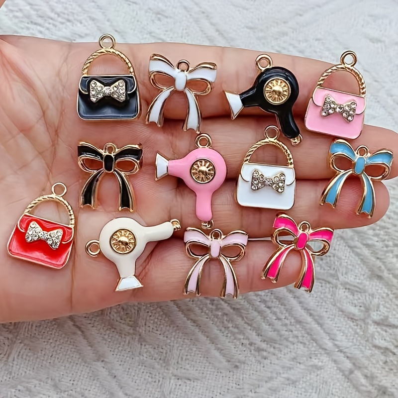 

12pcs Vintage Bowknot Metal Handbag Charms - Zinc Alloy Pendants For Diy Bracelets, Necklaces & Keychains