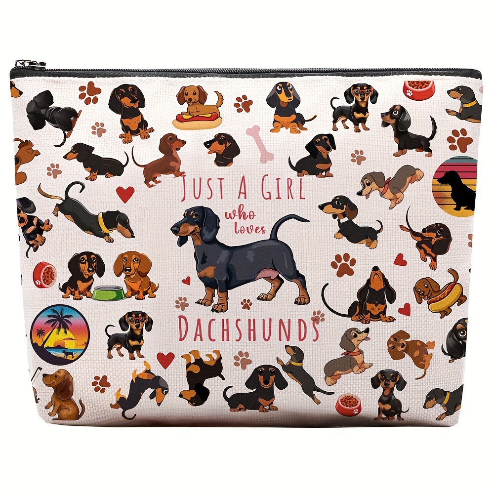 

Canvas Dachshund Cosmetic Bag, Dog Lover Makeup Pouch, Unscented Zipper Purse For Toiletries And Gifts For Women