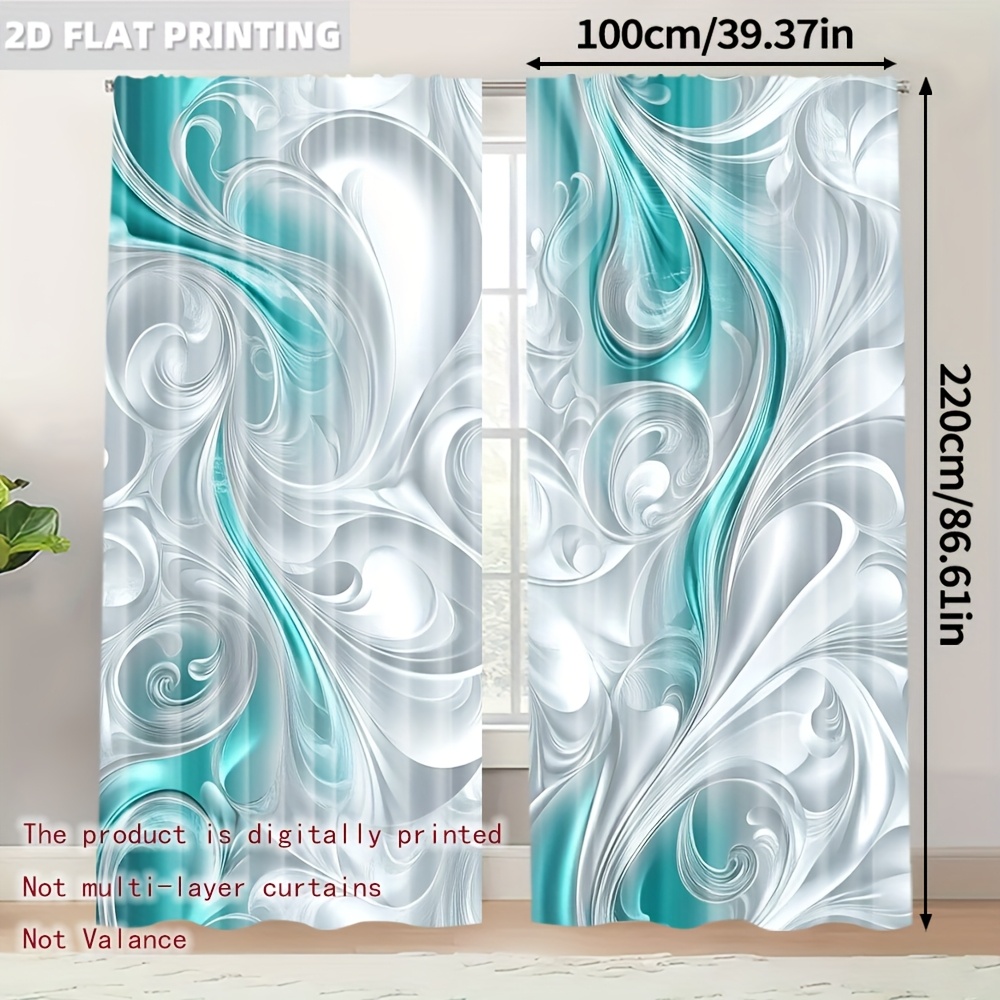 TEMU 2pcs, Curtains&window Teal & White Versatile Polyester Fabric (without Rod, No Movement, No Battery) Thermal Insulation, And Room Darkening