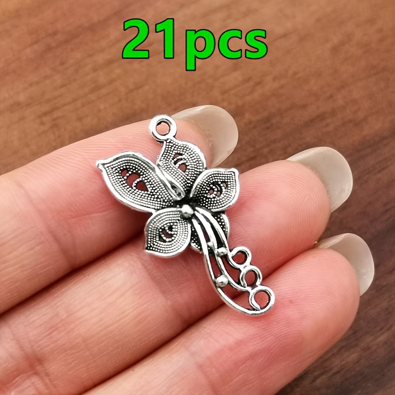 TEMU 21pcs Pendentif Papillon Fleur Style Chinois Rétro, Breloque Mode Femme, Collier, Boucles d'Oreilles, Bracelet, Chevillières, Style Bohème,
