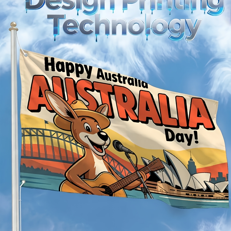 TEMU 2d Door Banner Happy Australia Day Kangaroo Guitar Suitable For Doorways And Outdoor Flags, Printing Techniques