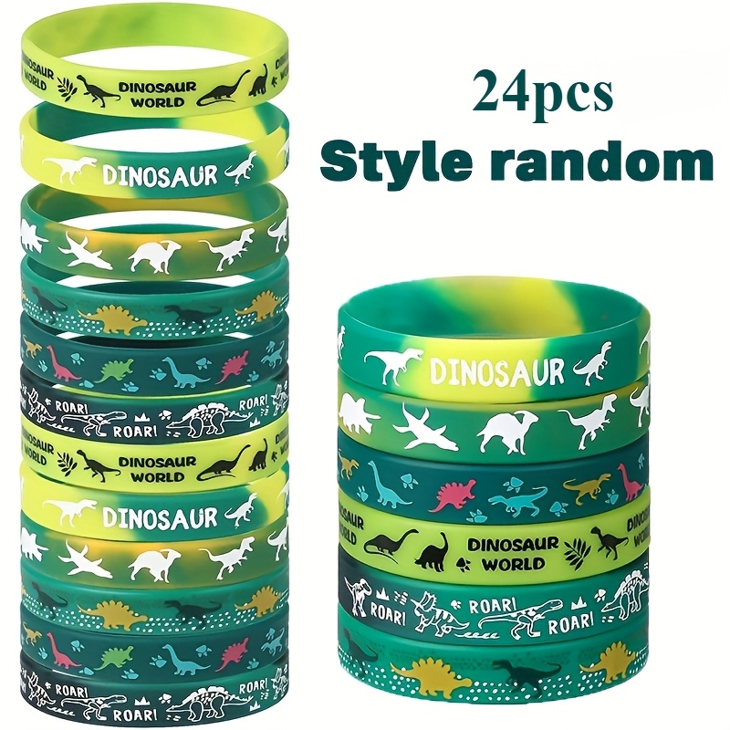 TEMU 24 pulseras de silicona de dinosaurios (estilos aleatorios), pulseras de dinosaurios realistas, regalo para fiestas de dinosaurios, suministros