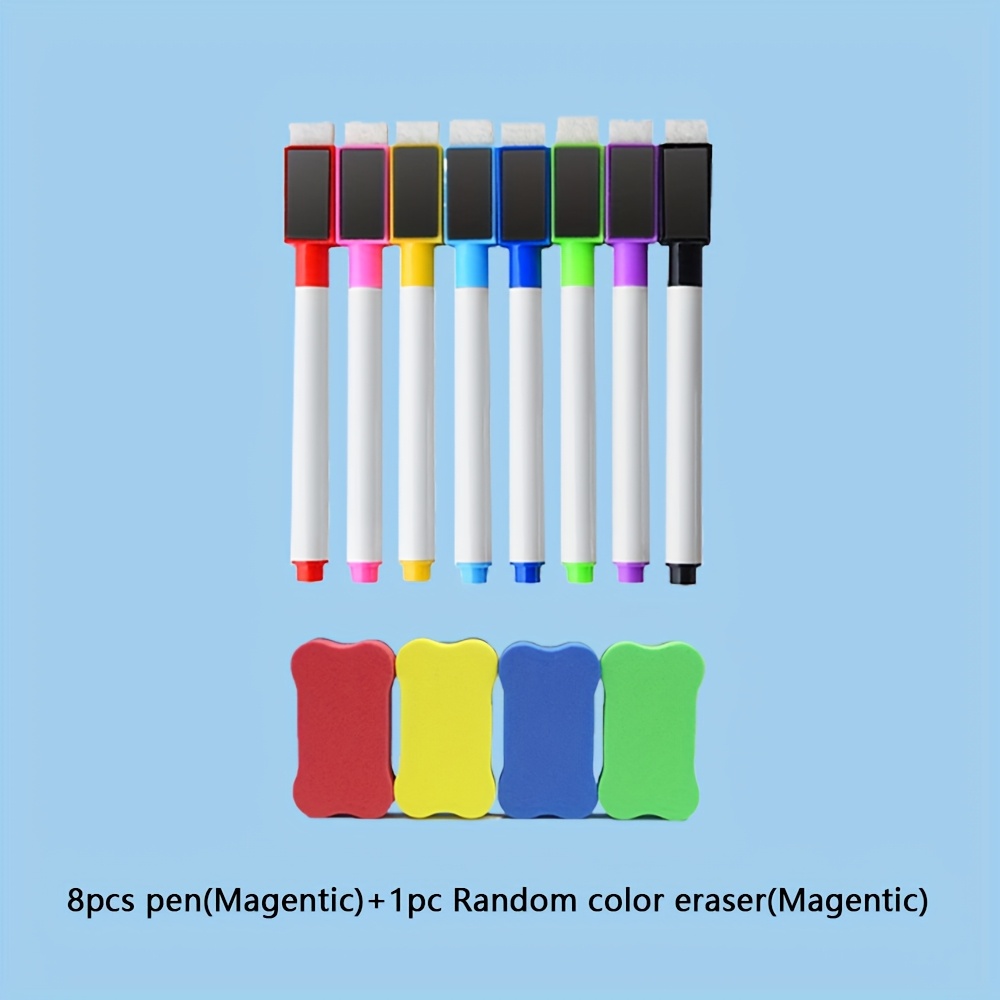 8 Shaped Magnetic Dry Erase Marker Set – Whiteboard Pens With Eraser, 7 Colors