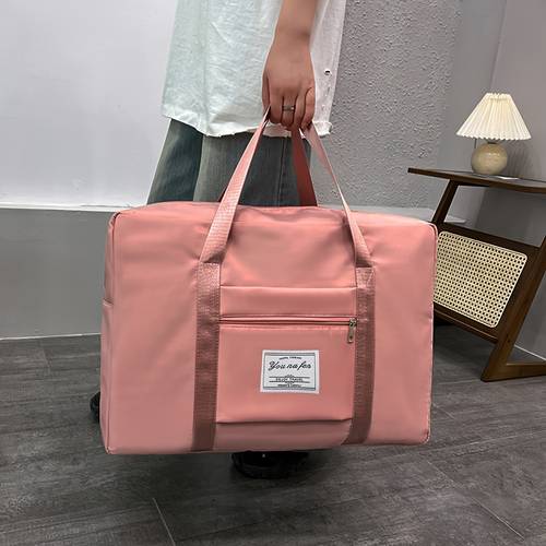 1pc amsterdam light pink expandable foldable travel duffel bag large capacity lightweight weekend gym tote with shoulder straps polyester material for women travel bag