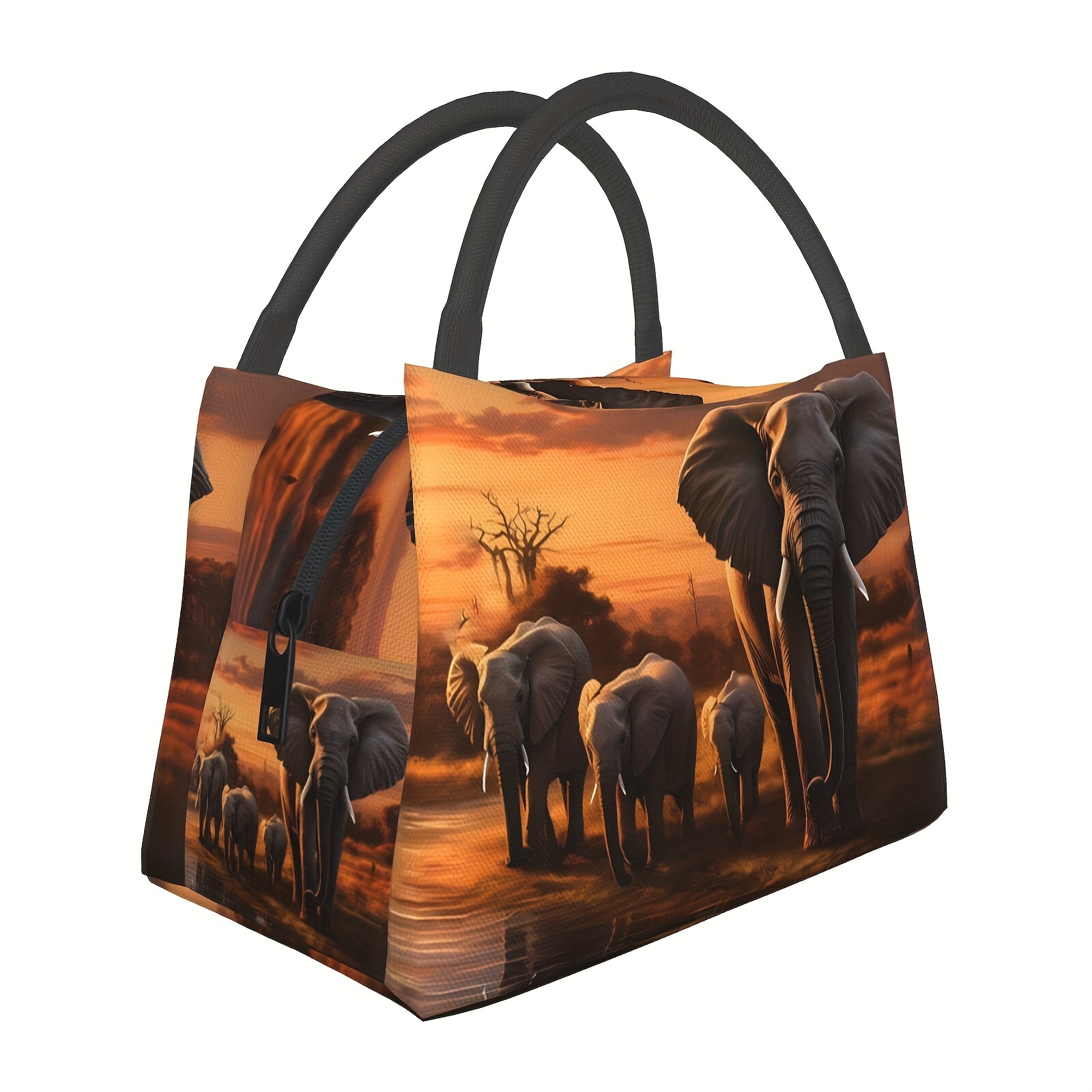 

Dusk Elephant Insulated Lunch Bag - Unisex, Portable & Reusable For Work, Picnics, Beach Hikes | Polyester, Animal Theme School Supplies，class，back To School