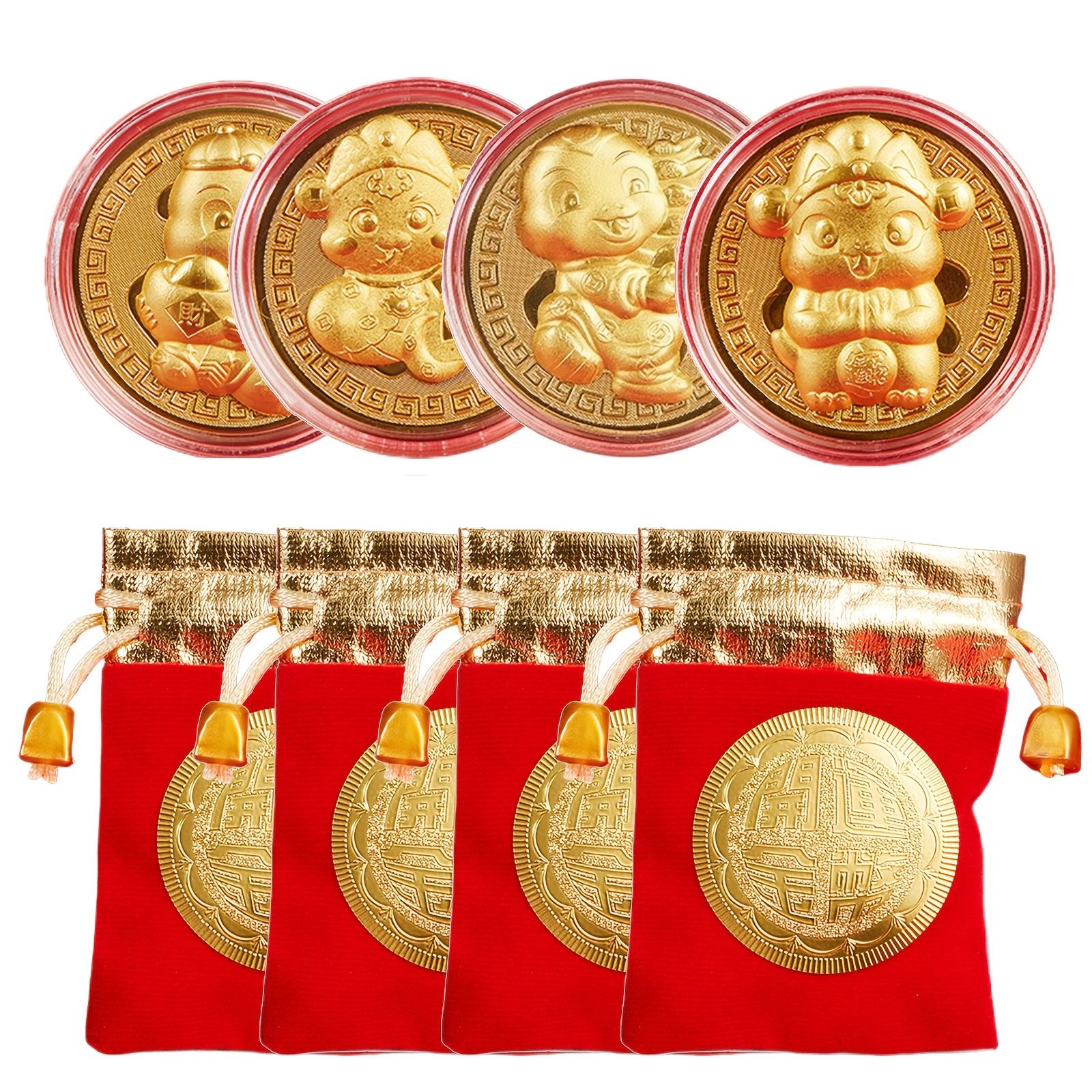 

4pcs Snake Year New Year Golden 2025 Snake Year Golden Chinese Zodiac Snake Badge Collection Commemorative