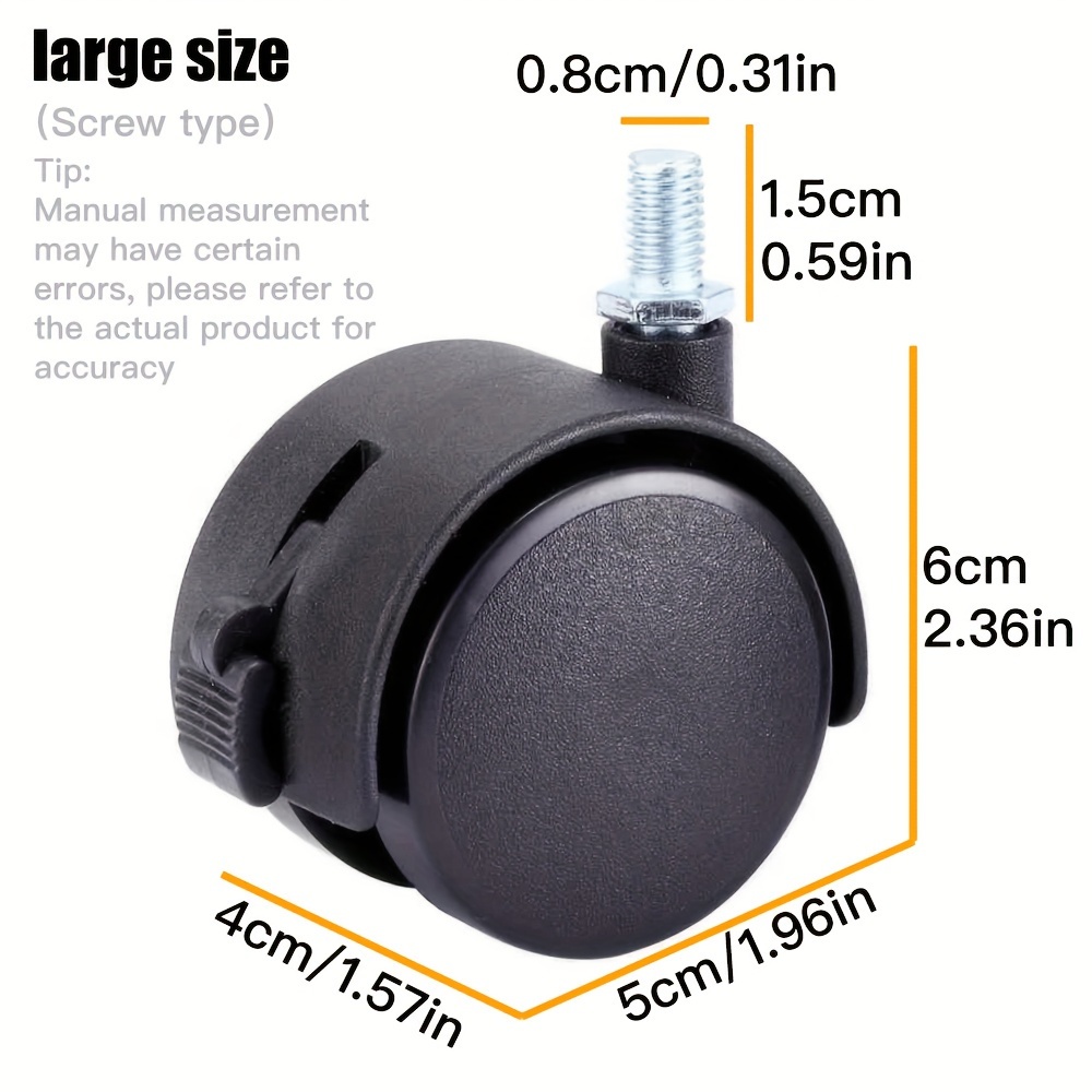 2шт. 4шт. 2в1 5дюймовый вращающийся ролик для стульев с фиксирующим тормозом, захват для шеи, ролик из черного нейлона, подходит для стульев, офисных стульев, мебели, столов, шкафов, полок, резьбовой соединительной стержень, подробности 8.