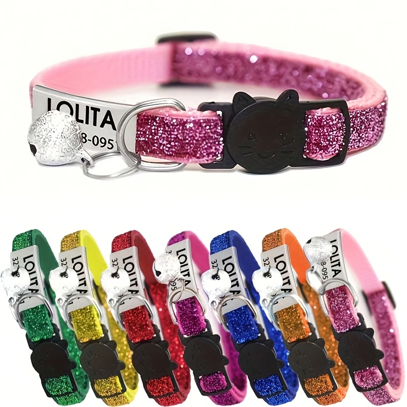 TEMU Custom 1pc Cat Collar Pet Cat Collar Cat Face Collar Safety Cat Circle Sequin Plush Collar, Personalized Id Name And Contact Information Cat